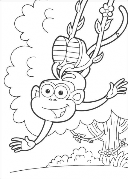 Boots swinging from a liana coloring page image