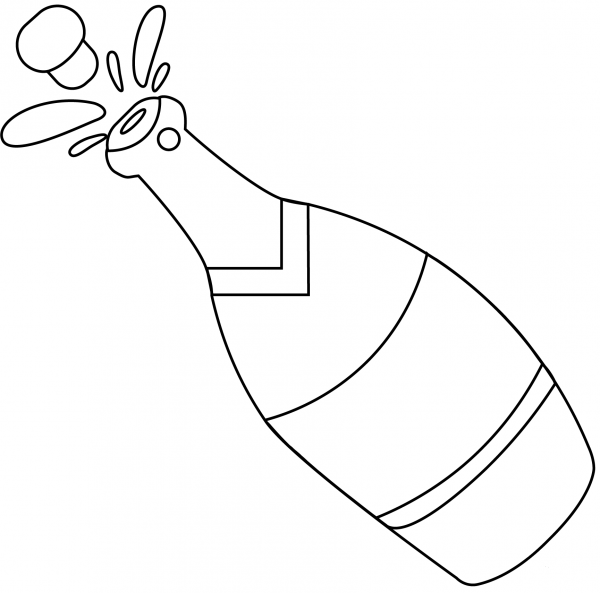 Bottle with Popping Cork Emoji coloring page image