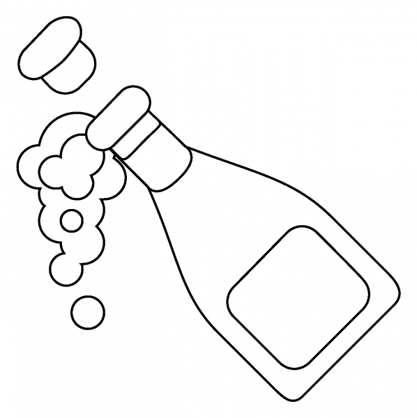 Bottle with Popping Cork Emoji coloring page image