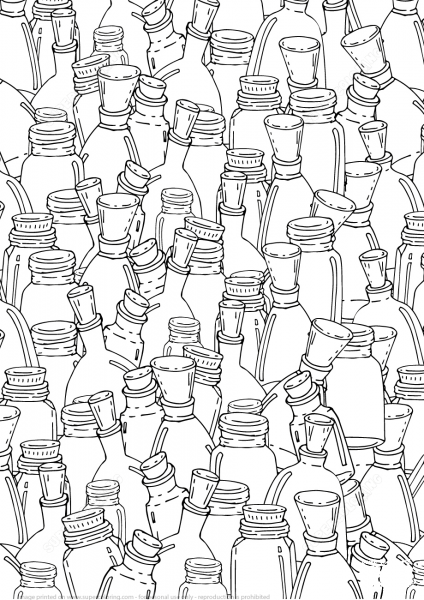 Bottles with Corks Pattern coloring page image