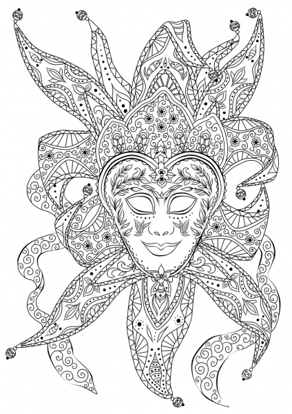Bouffon Venetian Mask coloring page image