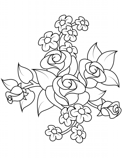 Bouquet of Roses coloring page image