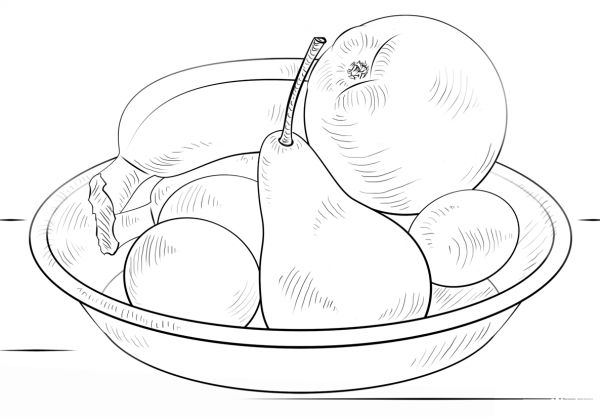 Bowl of Fruits coloring page image