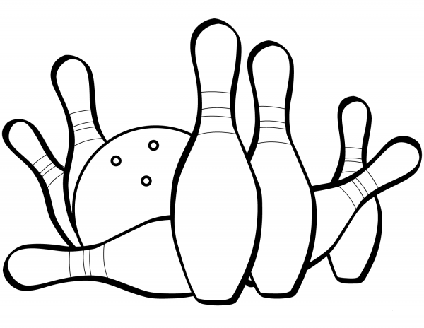 Bowling Pins and Ball coloring page image