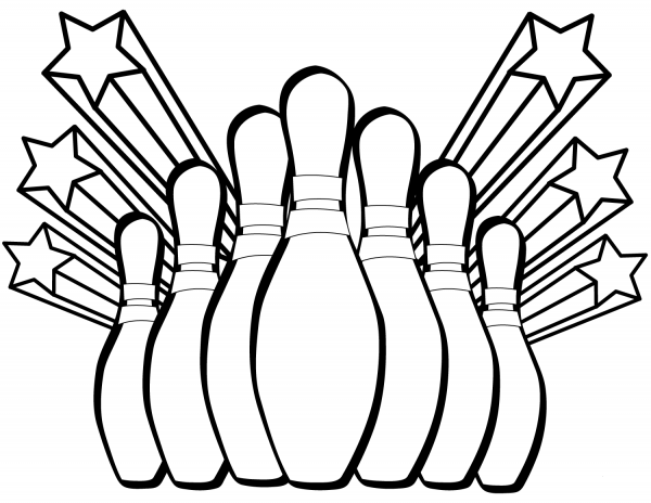 Bowling Pins and Stars coloring page image