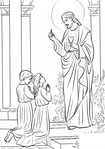 Boy and Girl First Communion coloring page image