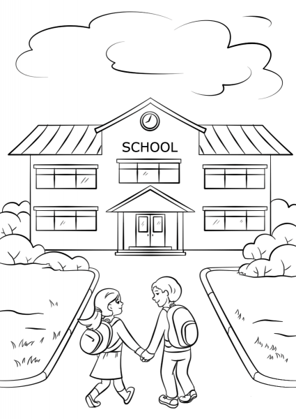Boy and Girl Going to School coloring page image