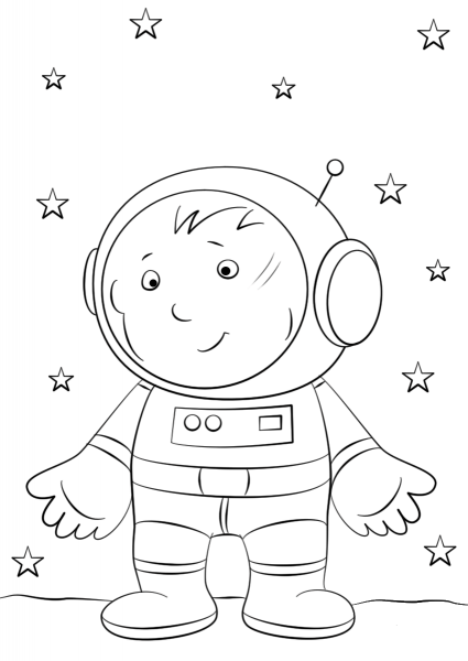 Boy Astronaut on the Moon coloring page image