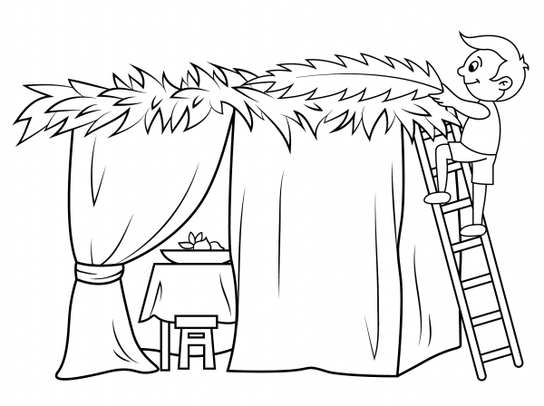 Boy Builds a Sukkah coloring page image