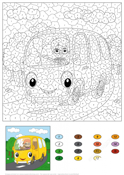 Boy Driving a Bus Color by Number image