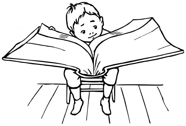 Boy Enjoys Reading a Book coloring page image