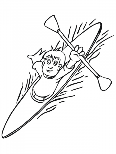 Boy Floating on Kayak coloring page image