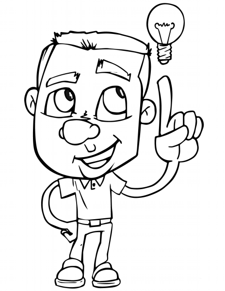 Boy Has An Idea coloring page image