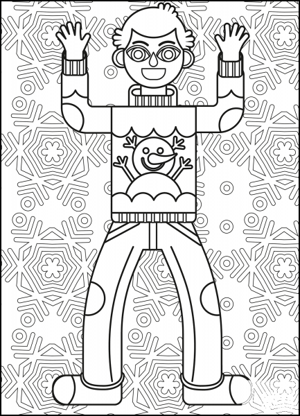 Boy in Ugly Sweater coloring page image