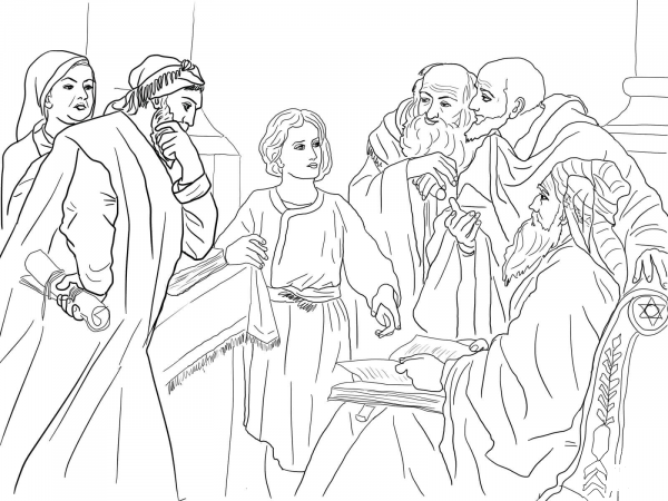 Boy Jesus in the Temple  coloring page image