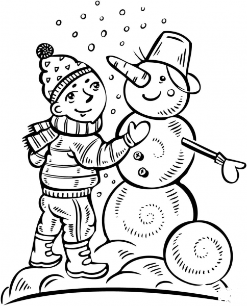 Boy Making a Snowman coloring page image