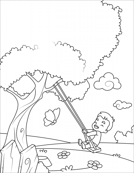 Boy on a Swing coloring page image