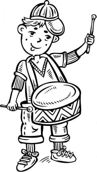 Boy Playing the Snare Drum coloring page image