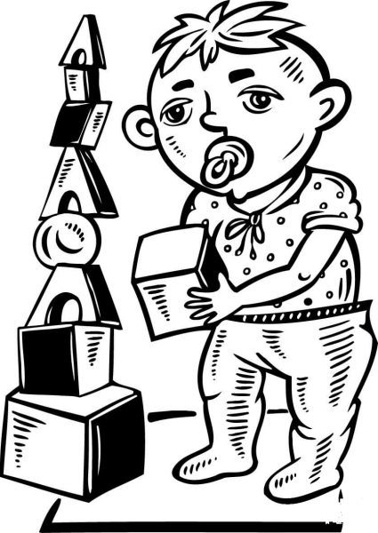 Boy Playing with Toy Blocks coloring page image