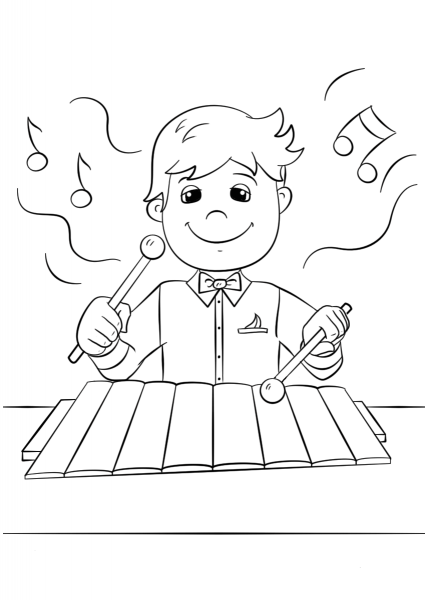 Boy Playing Xylophone coloring page image