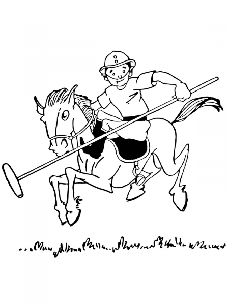 Boy Plays Polo coloring page image