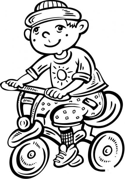 Boy Riding His Bike coloring page image