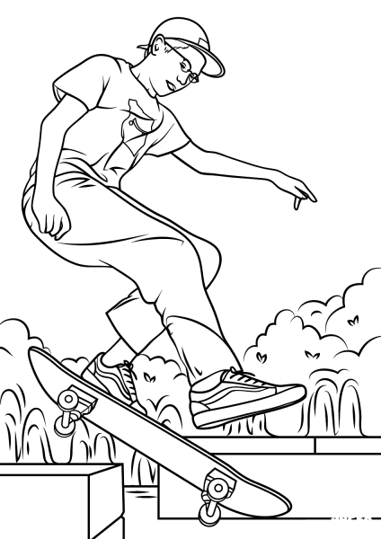 Boy Skateboarding coloring page image
