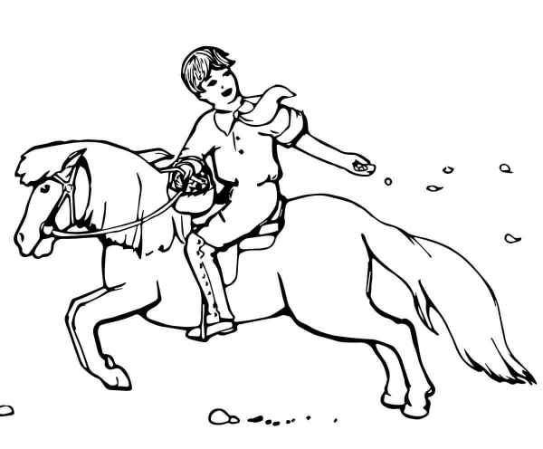 Boy Sowing Seeds While Riding a Pony coloring page image