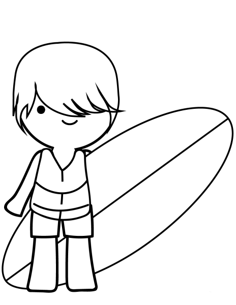 Boy Surfer coloring page image