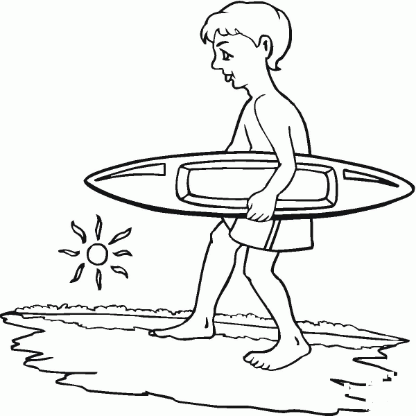 Boy Surfer coloring page image