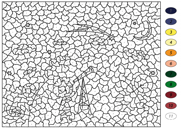 Boy Watches Through a Telescope Color by Number image