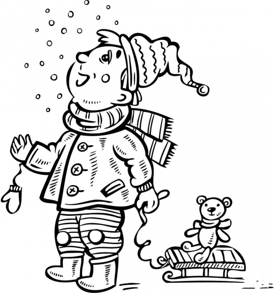 Boy Watching Snow coloring page image