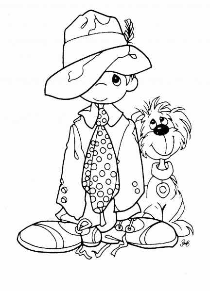 Boy With a Dog  coloring page image