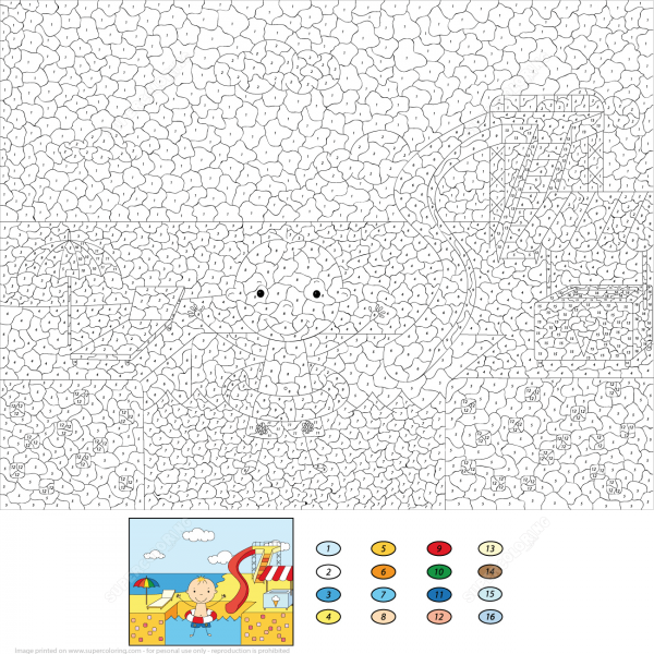 Boy with a Rubber Ring in the Water Park Color by Number image