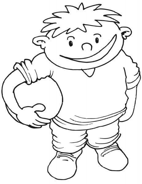 Boy with Ball coloring page image