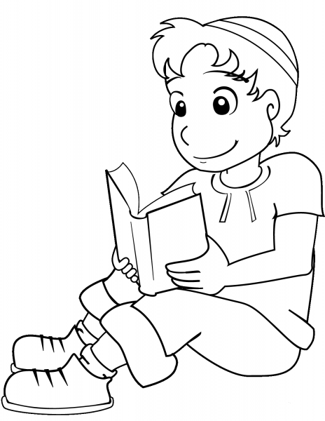 Boy with Kippah and Book coloring page image