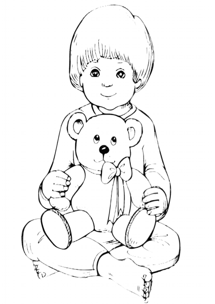 Boy with Teddy Bear coloring page image