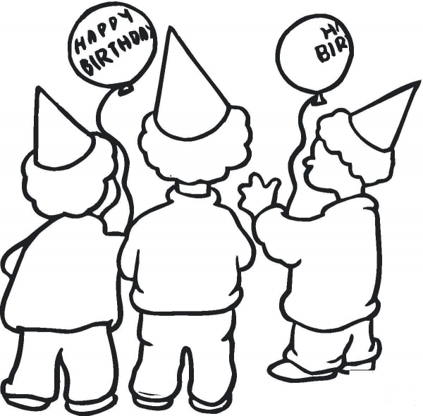 Boys in Party Hats coloring page image