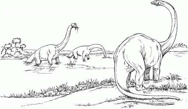 Brachiosauruses in the Lake coloring page image