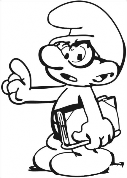 Brainy Smurf with a book coloring page image
