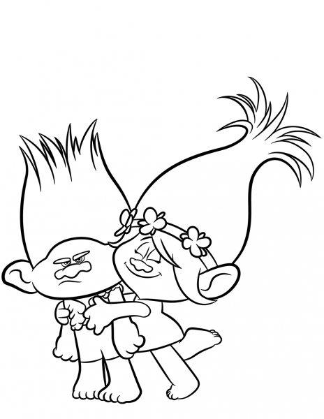 Branch & Poppy from Trolls coloring page image