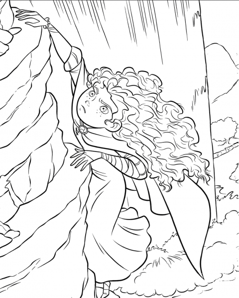 Brave Merida is Climbing The Rock coloring page image