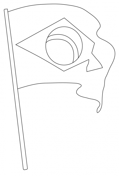 Brazilian Flag with Flagpole coloring page image