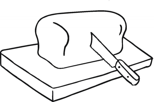 Bread On Cutting Board  coloring page image