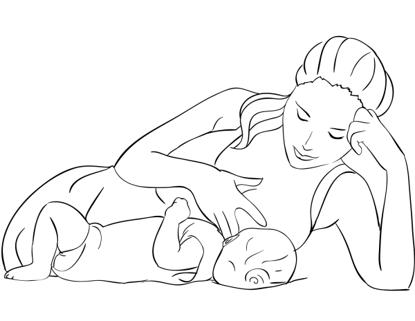 Breast Feeding Mother coloring page image