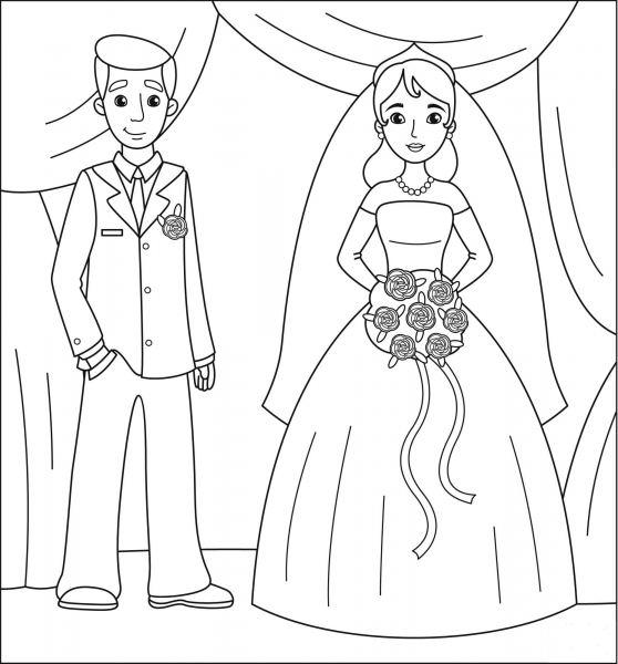 Bride and Groom coloring page image