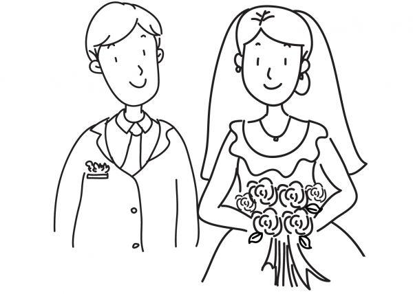Bride and Groom coloring page image