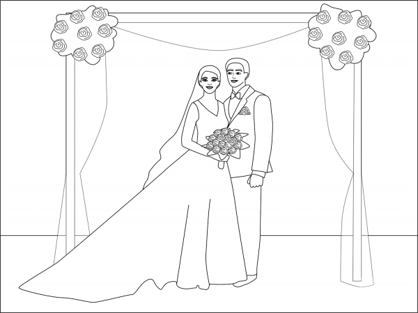 Bride and Groom coloring page image