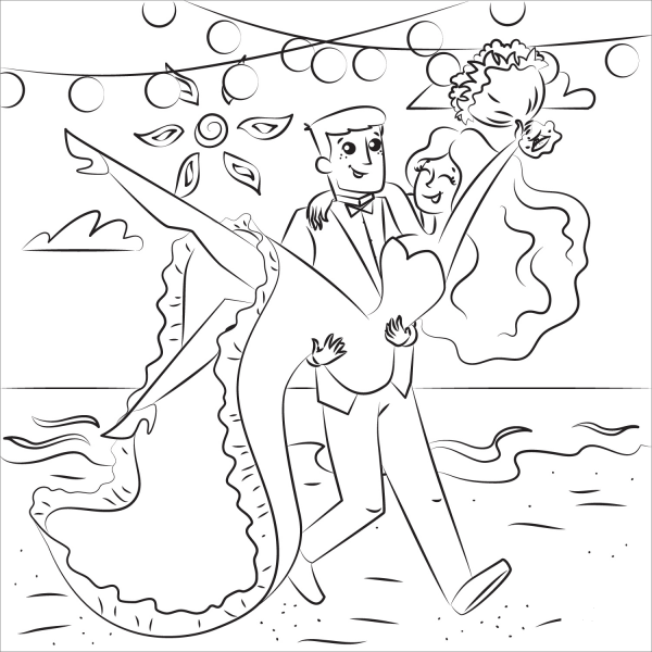 Bride and Groom coloring page image