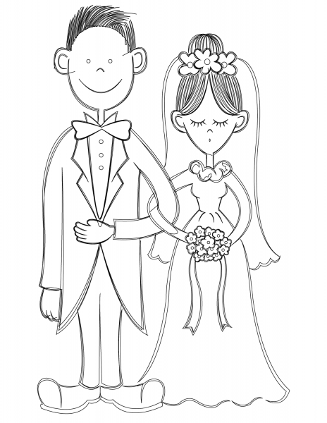 Bride and Groom coloring page image